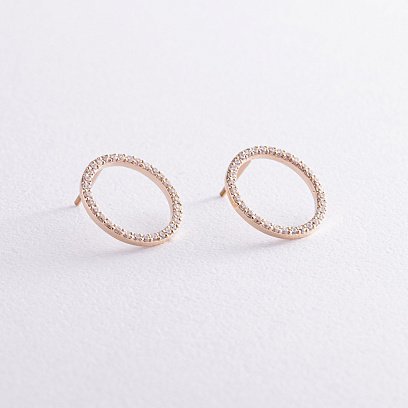 Серьги - пусеты "Круговорот" с фианитами 1.6 см (желтое золото) с08376 №5