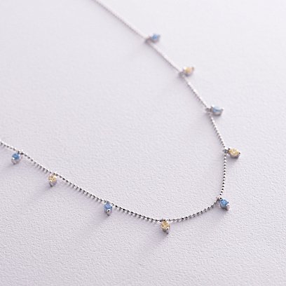 Патріотичне кольє у сріблі (блакитні та жовті фіаніти) 181265