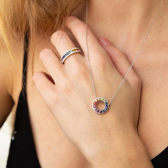 Золотой кулон с разноцветными сапфирами и бриллиантами пб0282nl №4