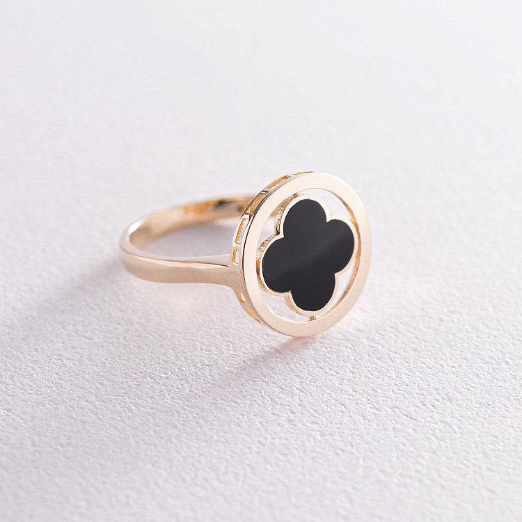 Каблучка "Конюшина" в жовтому золоті (емаль) к06710 від ювелірного магазину Онікс