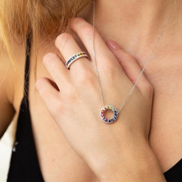 Золотой кулон с разноцветными сапфирами и бриллиантами пб0282nl от ювелирного магазина Оникс - 3