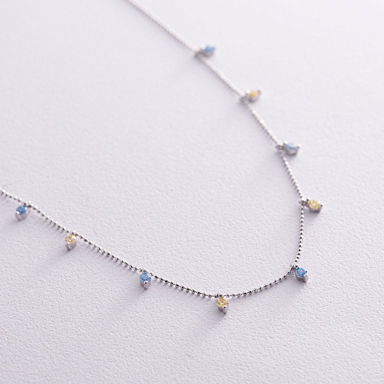 Патріотичне кольє у сріблі (блакитні та жовті фіаніти) 181265 від ювелірного магазину Онікс