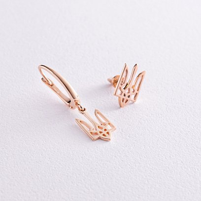 Асиметричні золоті сережки "Герб України - Тризуб" с07949 №4