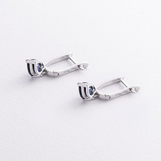 Серебряные серьги "Сердечки" (синт. сапфиры) 2620/1р-HSPH №3