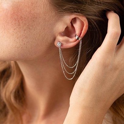 Сережка - каффа "Трініті" в білому золоті з ланцюжками (фіаніт) с08020 №4