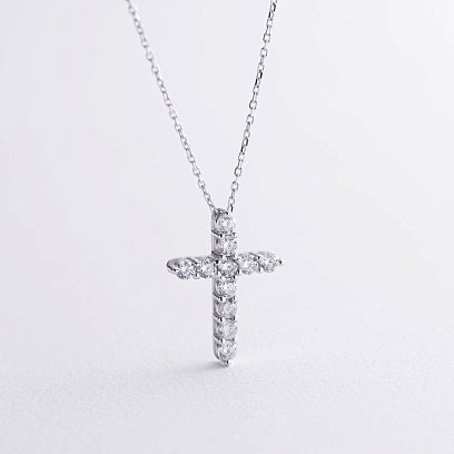 Кольє "Хрестик" в білому золоті (фіаніти) кол01815