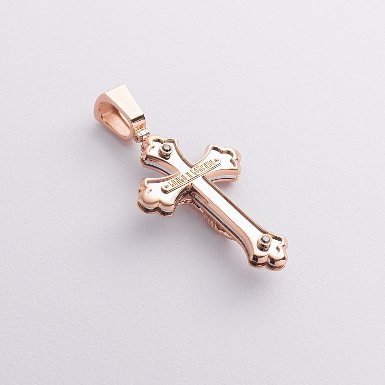 Золотий хрест "Розп'яття" з діамантами 143521322 від ювелірного магазину Онікс - 1