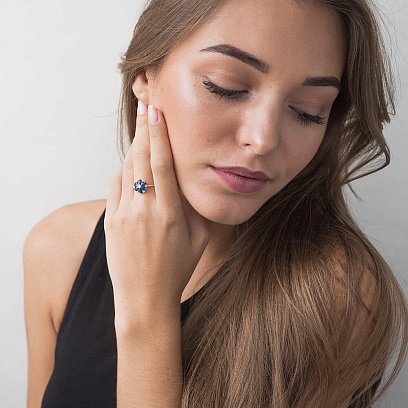 Золота каблучка з сапфірами і діамантами "Квітка" кб0090gm №5