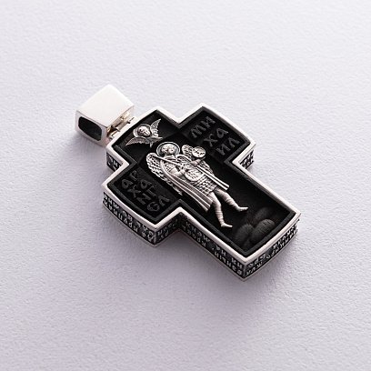 Мужской православный крест "Спас Нерукотворный. Архангел Михаил" из эбенового дерева и серебра 133230 №8