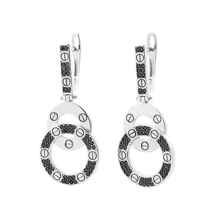 Золоті сережки з чорними фіанітами с05337 від ювелірного магазину Онікс