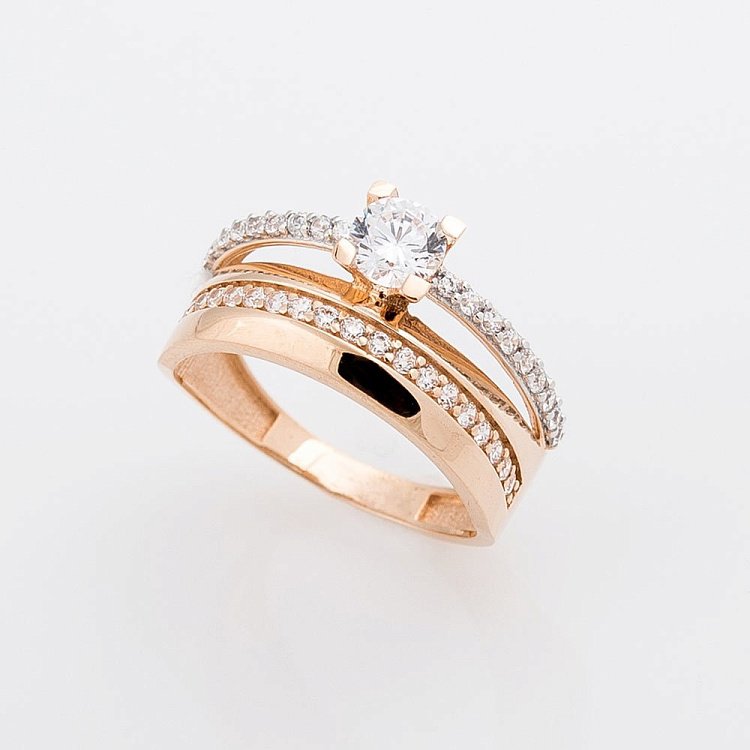 Золотое кольцо с фианитами к04899 от ювелирного магазина Оникс