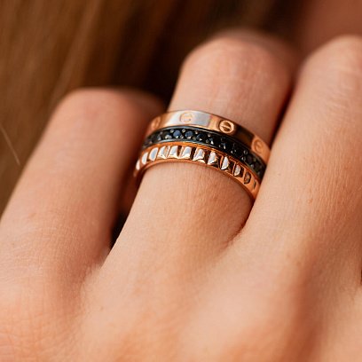 Золота каблучка з чорними фіанітами к06670 №2