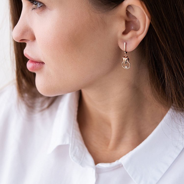 Сережки "Пантери" в червоному золоті (фіаніти) с07470 від ювелірного магазину Онікс - 2