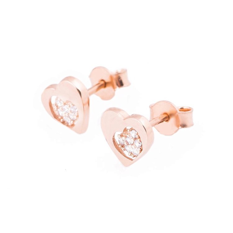 Золоті сережки-пусети "Серця" з фіанітами с04769 від ювелірного магазину Онікс - 2