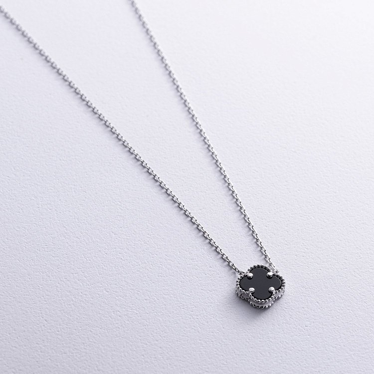 Серебряное колье "Клевер" с ониксом 181299 от ювелирного магазина Оникс - 2