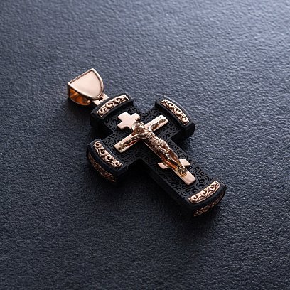 Мужской православный крест "Распятие. Спаси и Сохрани" из эбенового дерева и золота 0001 №6