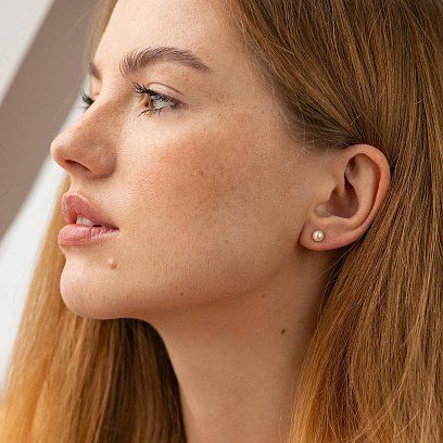 Сережки - пусети з перлами (біле золото) с08914 №4