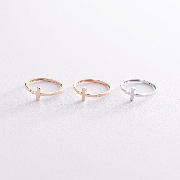 Кольцо "Крестик" в белом золоте к07210 от ювелирного магазина Оникс - 2