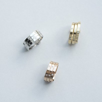 Тройное золотое кольцо с фианитами к02621 №4