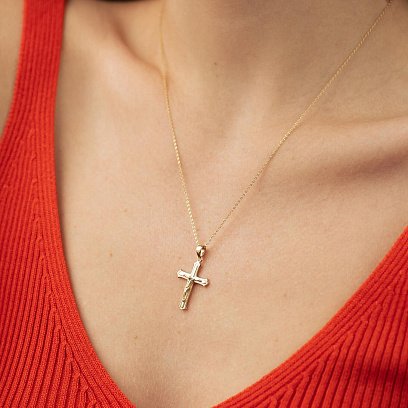 Золотий хрестик "Розп'яття. Спаси і Збережи" п03867 №2