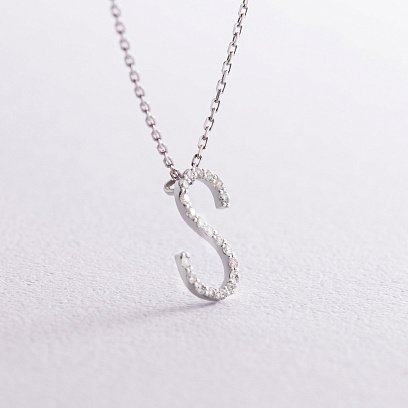 Золоте кольє з літерою "S" з діамантами 133601121 №7