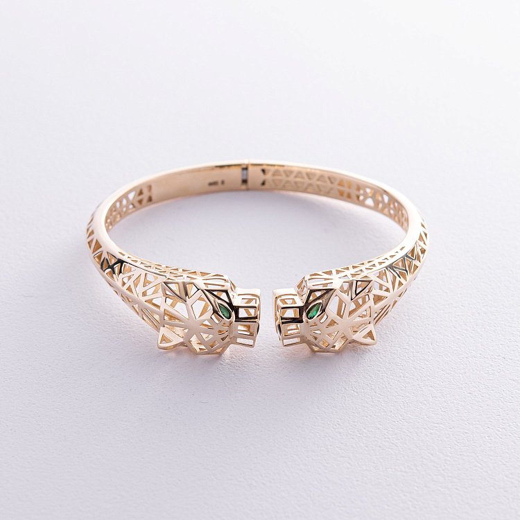 Жорсткий браслет "Пантера" у жовтому золоті (фіаніти) б05219 від ювелірного магазину Онікс