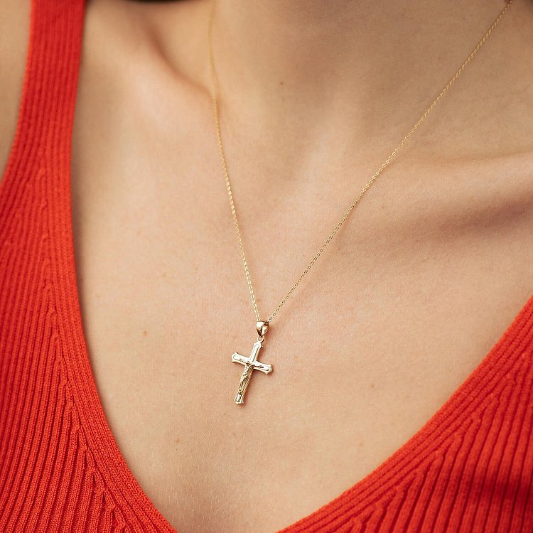 Золотий хрестик "Розп'яття. Спаси і Збережи" п03867 від ювелірного магазину Онікс - 1