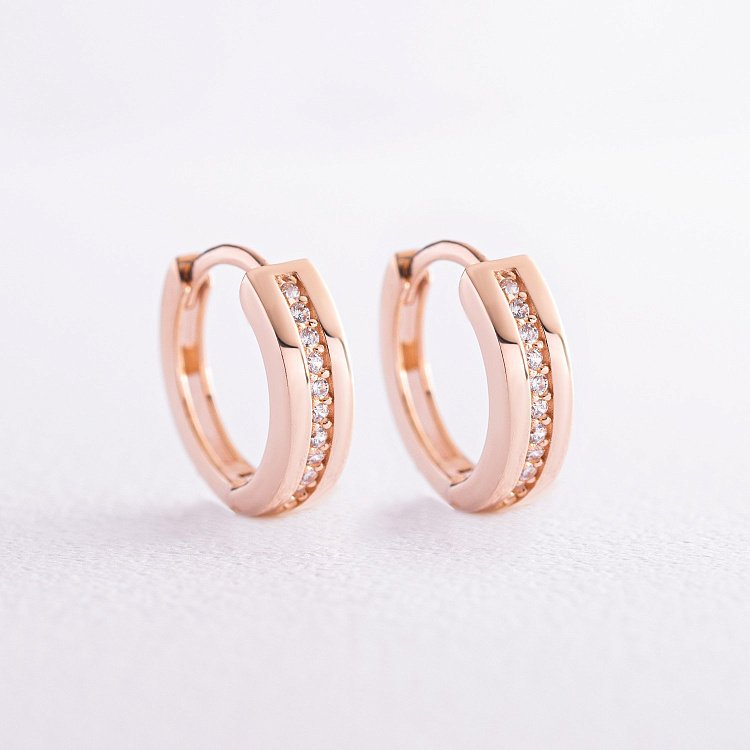 Золоті сережки - кільця з фіанітами с07983 від ювелірного магазину Онікс