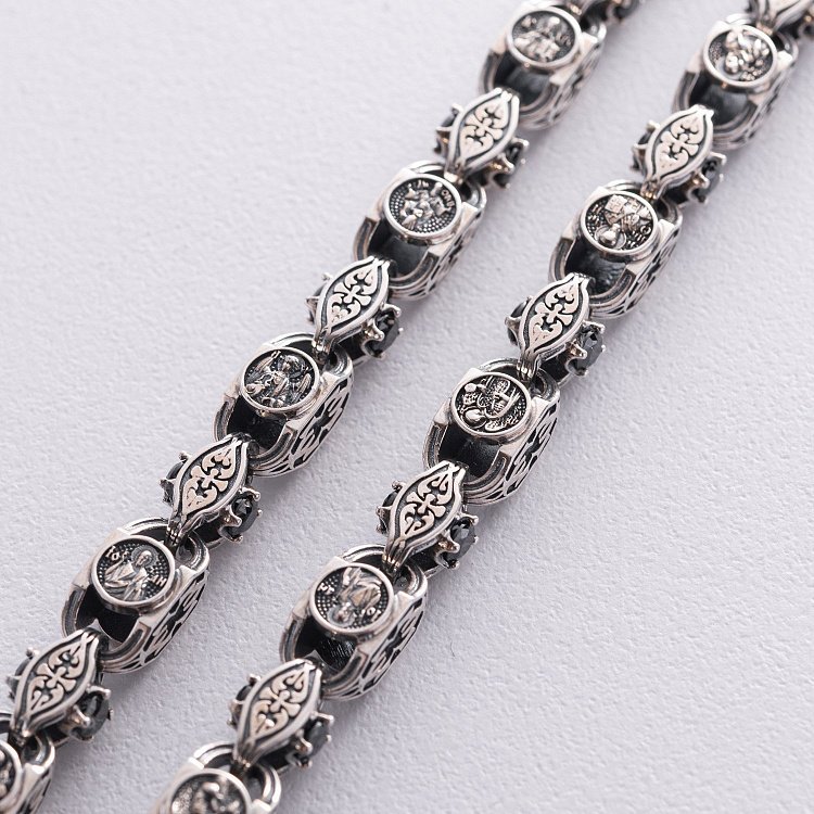 Мужская серебряная цепочка "Спаси и Сохрани" (на укр. языке) с фианитами 1000 от ювелирного магазина Оникс - 6