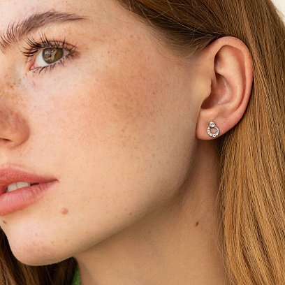 Золотые серьги - пусеты "Капельки" с бриллиантами сб0499nl №2