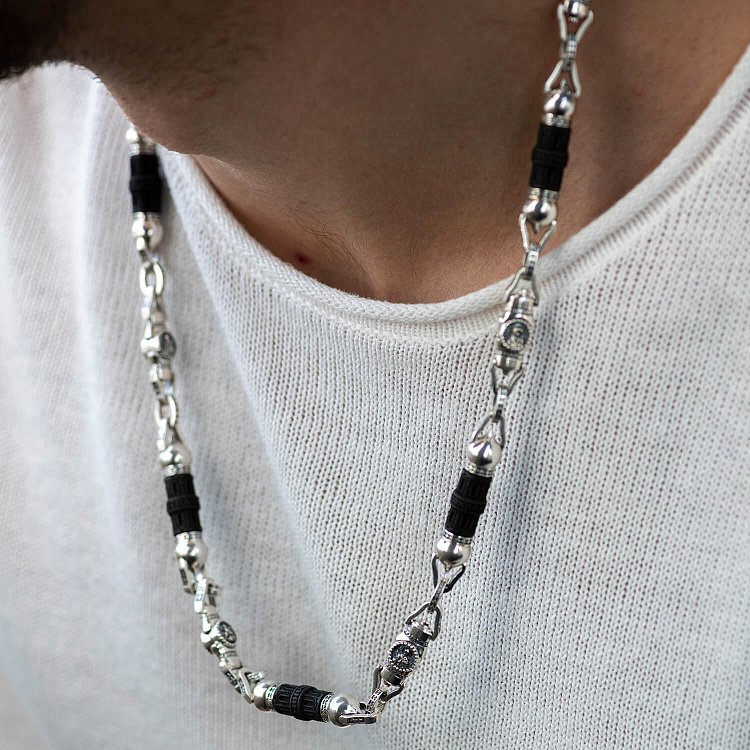 Мужская серебряная цепочка "Спаси и сохрани" с эбеновым деревом 628 от ювелирного магазина Оникс - 2