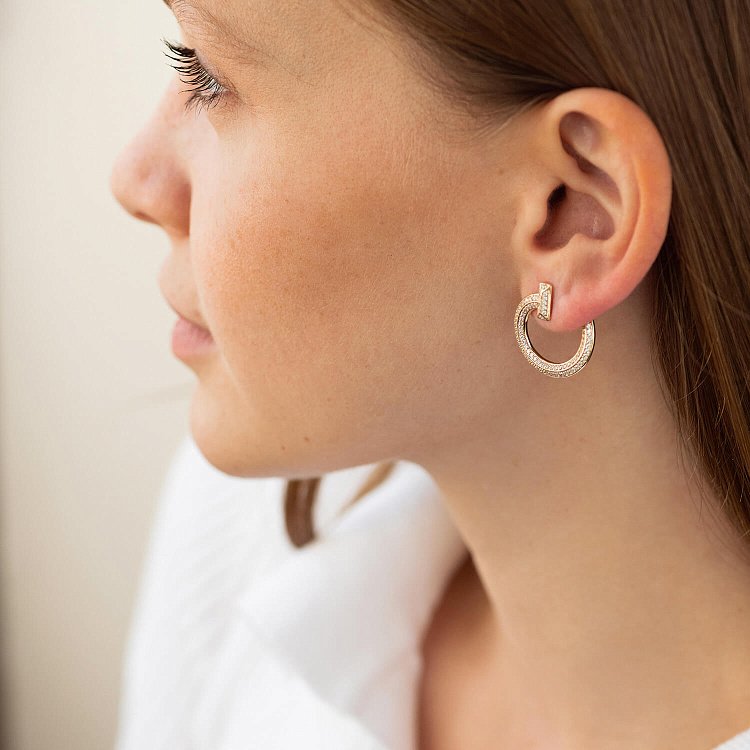 Серьги - пусеты "Evelyn" в желтом золоте (фианиты) с08668 от ювелирного магазина Оникс - 4