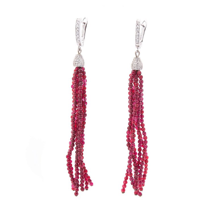 Срібні сережки (рубін, фіаніт) 122343 від ювелірного магазину Онікс