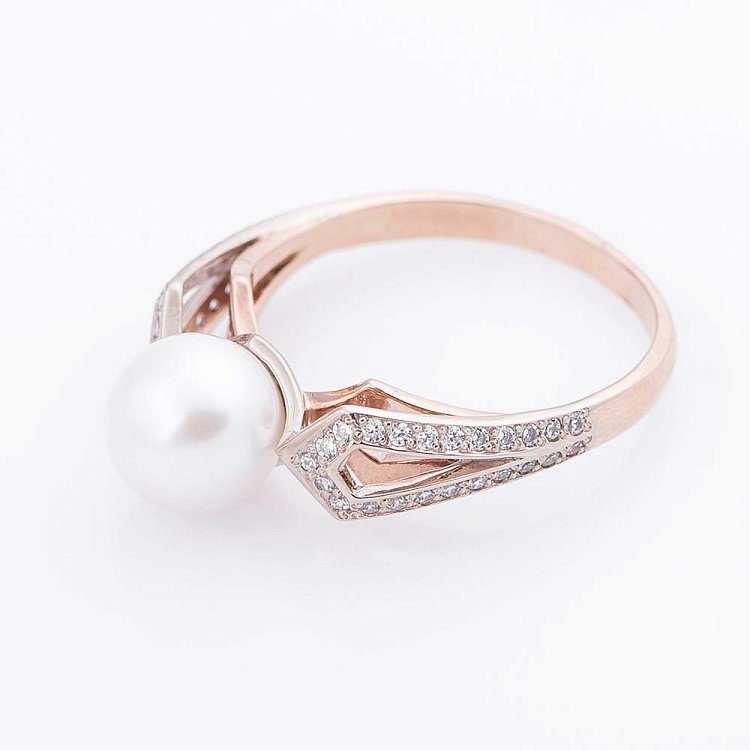 Золотое кольцо с культивированным пресноводным жемчугом и фианитами 02-0716.0.4310 от ювелирного магазина Оникс - 1