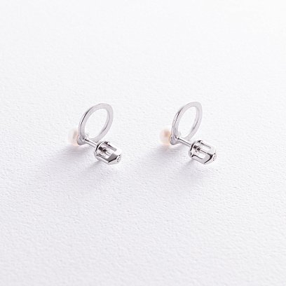 Сережки - пусети "Кругообіг" з перлами (біле золото) с08502 №5