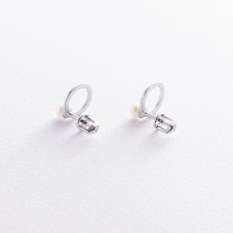 Сережки - пусети "Кругообіг" з перлами (біле золото) с08502 від ювелірного магазину Онікс - 4