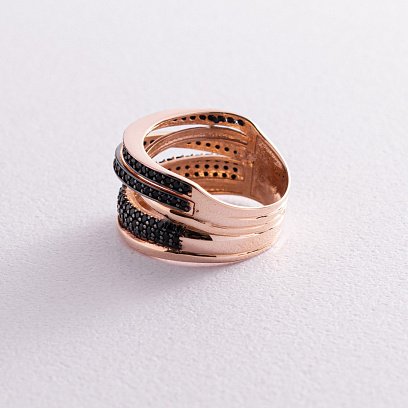 Золотое кольцо (черные фианиты) к06206 №4