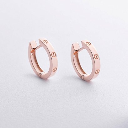 Серьги - кольца "Love" в красном золоте с09106