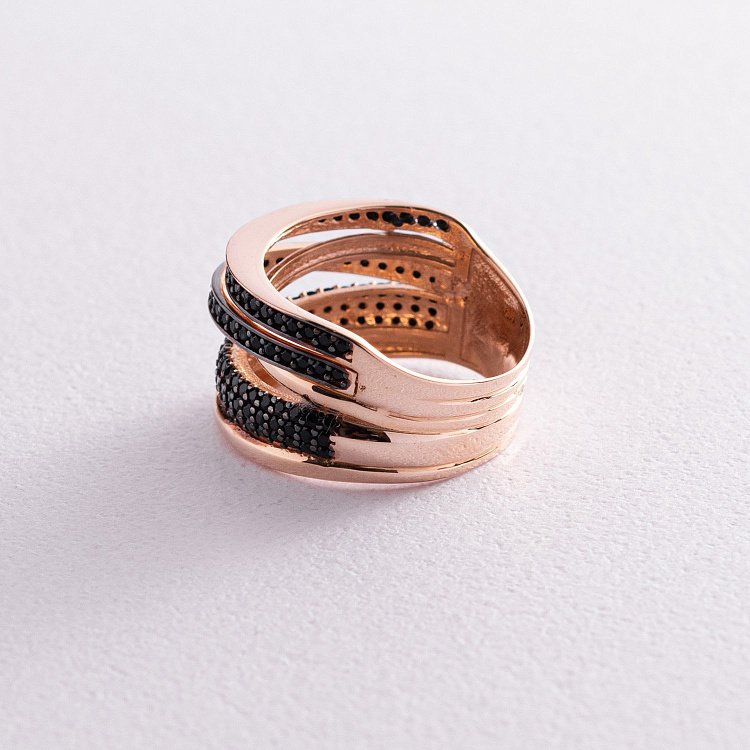 Золотое кольцо (черные фианиты) к06206 от ювелирного магазина Оникс - 3