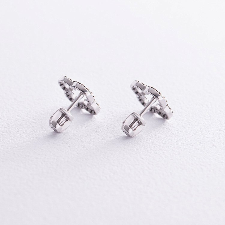 Серебряные серьги - пусеты "Клевер" с черными фианитами 008220ч от ювелирного магазина Оникс - 2