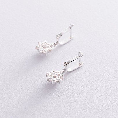 Срібні сережки "Квіточки" (фіаніт) 121197 №3