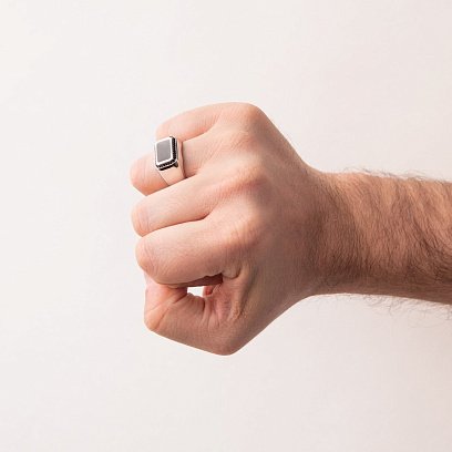 Золотая мужская печатка (оникс, фианит) к06085 №2