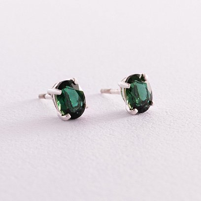 Срібні сережки - пусети з синтетичним кварцом 121959