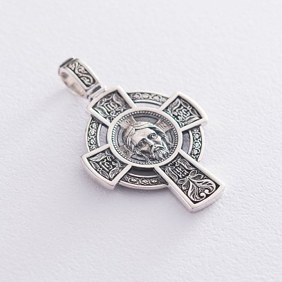 Срібний хрестик "Спас Нерукотворний. Молитва Да воскресне Бог" 133002 №3