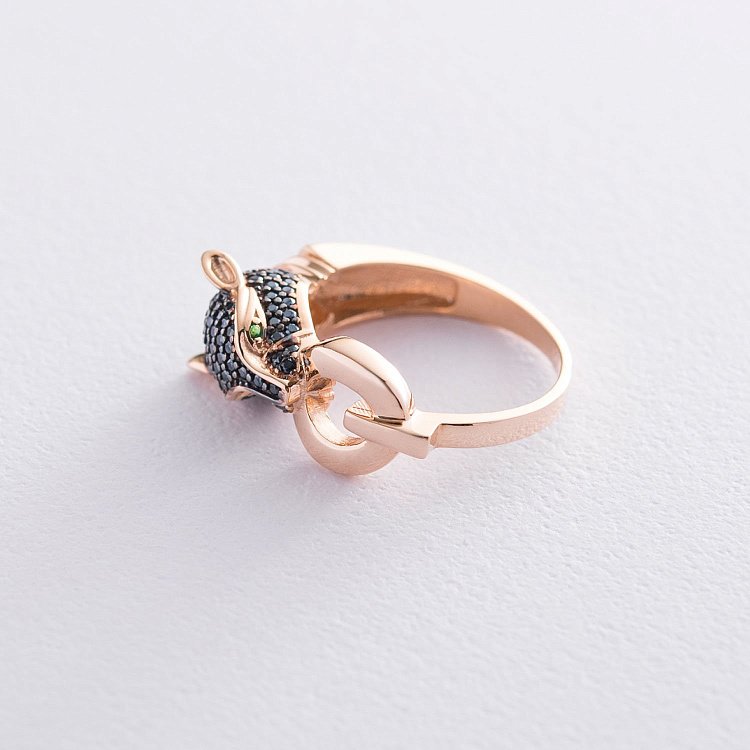 Золотое кольцо "Пантера" (черные фианиты) к06700 от ювелирного магазина Оникс