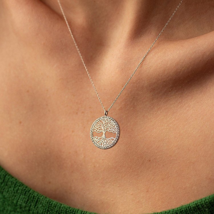 ?Кольє "Дерево життя" з фіанітами (біле золото) кол02492 від ювелірного магазину Онікс - 3