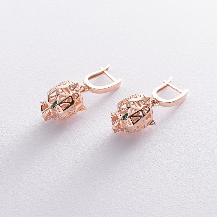 Золотые серьги "Пантеры" с фианитами с08492 от ювелирного магазина Оникс - 2