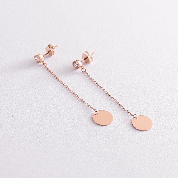 Золоті сережки "Монетки на ланцюжку" з фіанітами с07867 від ювелірного магазину Онікс - 1