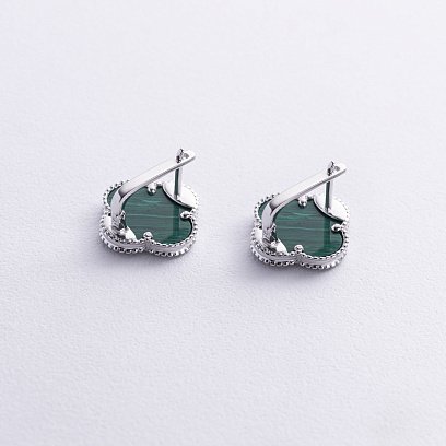 Сережки "Конюшина" з малахітом (біле золото) с07798 №3