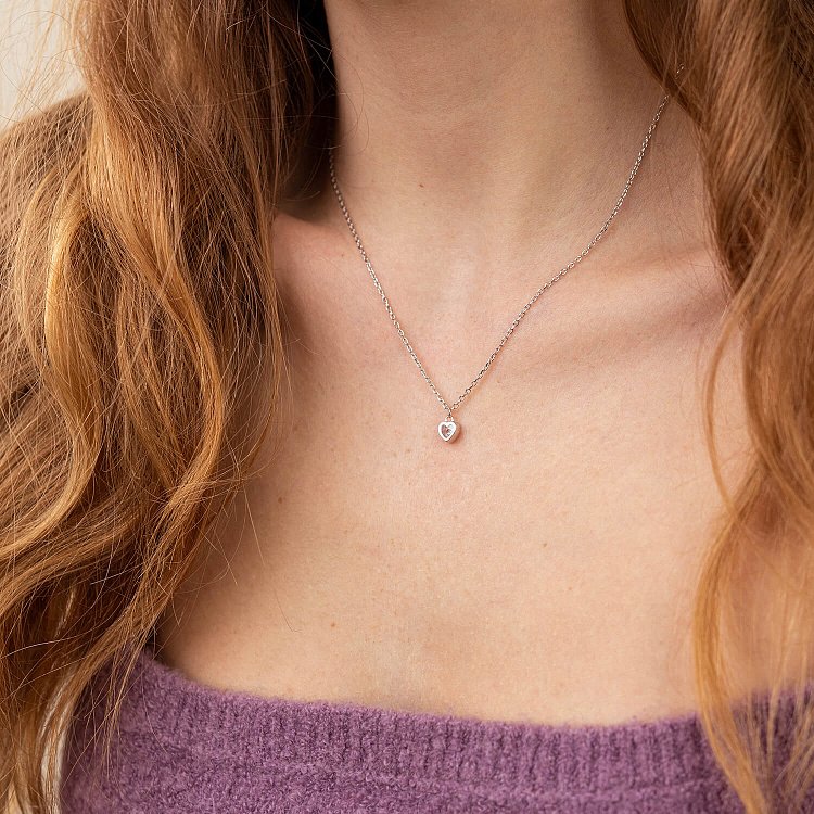 Серебряное колье "Сердечко" с фианитом 181253 от ювелирного магазина Оникс - 3